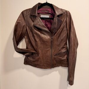 Marc New York Brown 100% Leather Asymmetrical Zip Jacket
